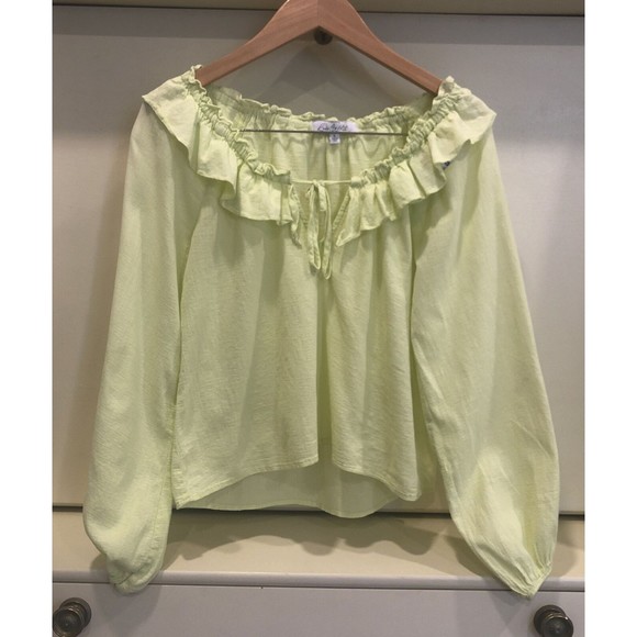 Love Whit Whitney Port Citron Green Ruffle Blouse Size Small MSRP $158 - Picture 5 of 9